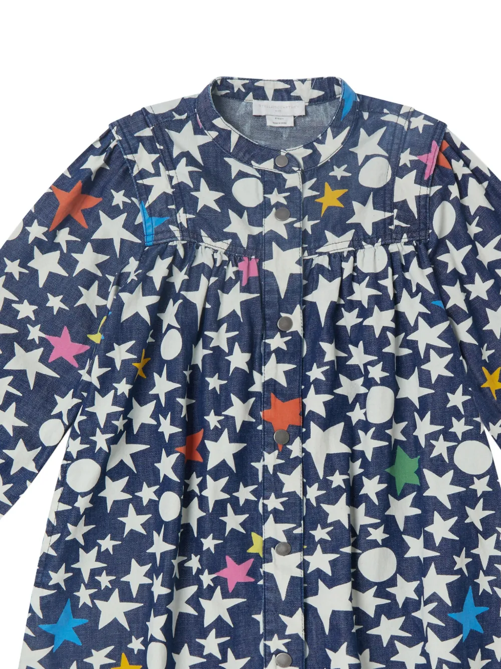 Stella McCartney Kids star-print long-sleeve denim dress Blauw