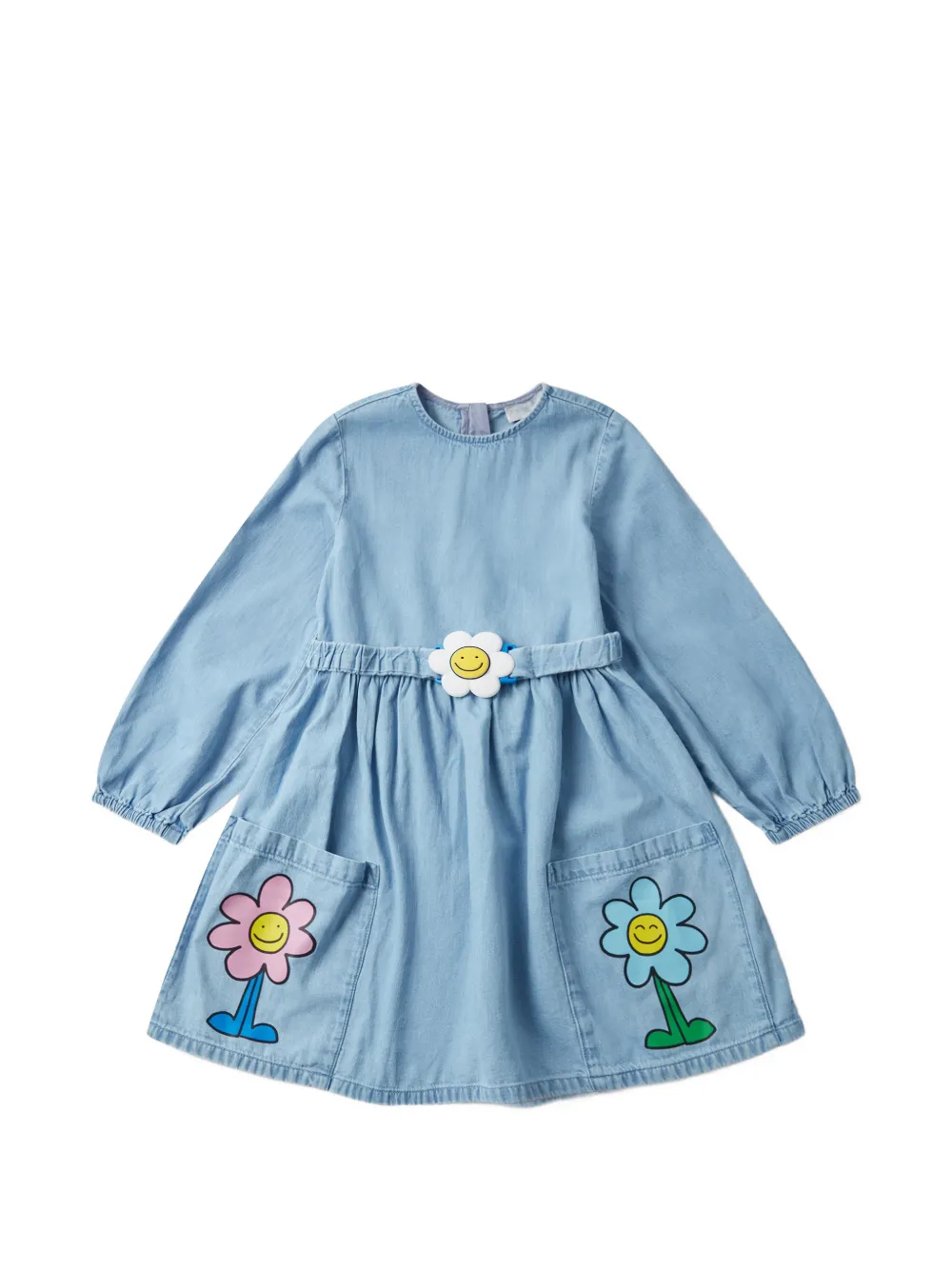 Stella McCartney Kids flower-patch belted dress - Blu