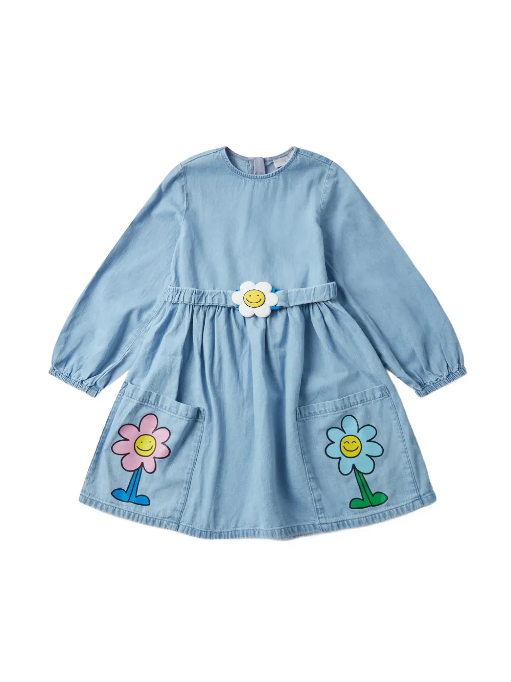 Stella McCartney Kids Jurk met bloemenpatch en ceintuur Blauw