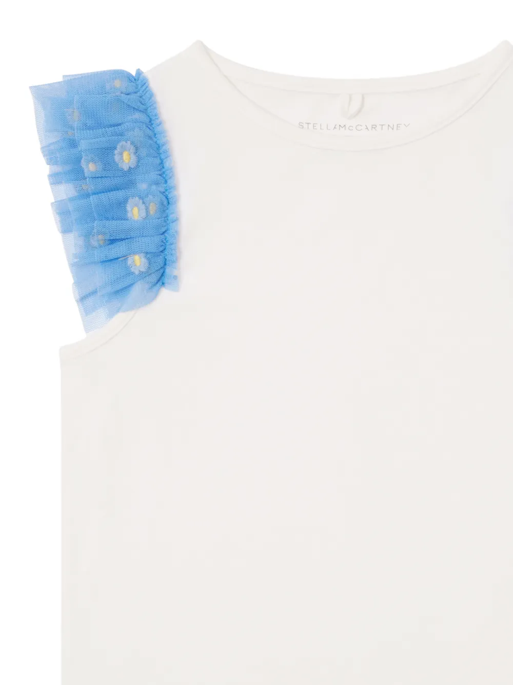 Stella McCartney Kids T-shirt met geborduurde bloemen en ruches Wit