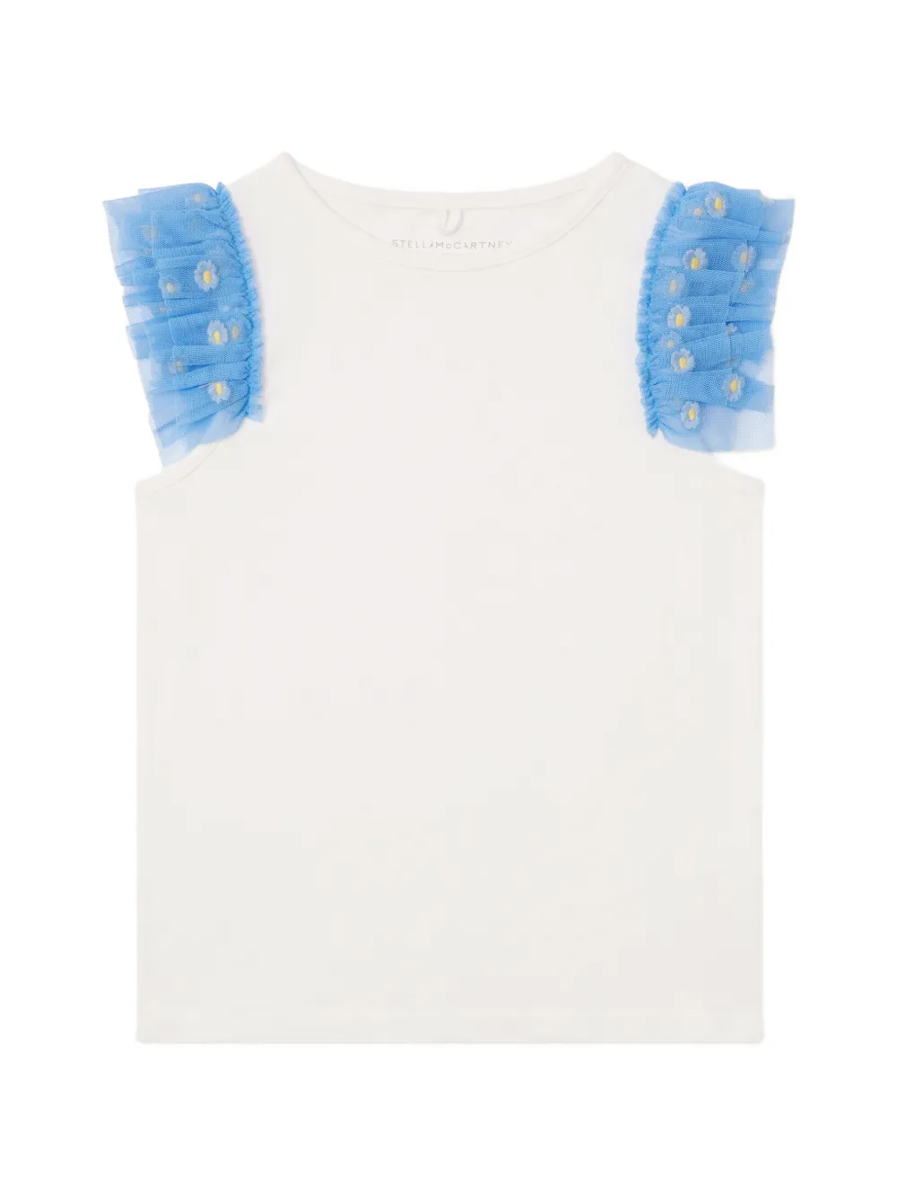Stella McCartney Kids floral-embroidered ruffled-sleeve T-shirt - Bianco