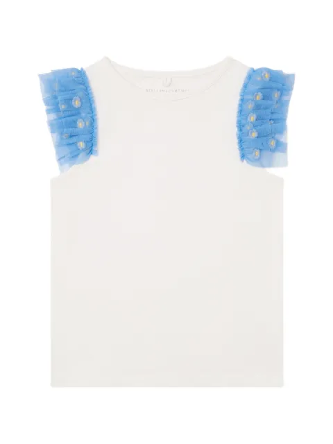 Stella McCartney Kids floral-embroidered ruffled-sleeve T-shirt