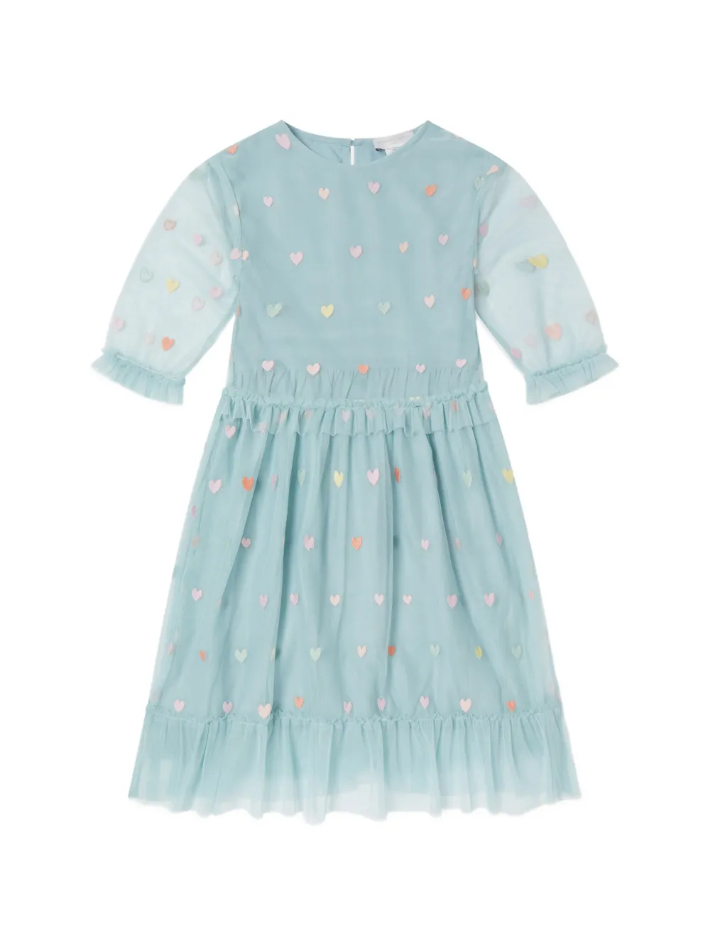Stella McCartney Kids heart-embroidered ruffled dress - Blu
