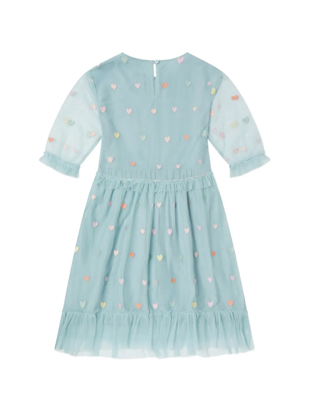 Stella McCartney Kids Jurk met ruches en geborduurd hart Blauw