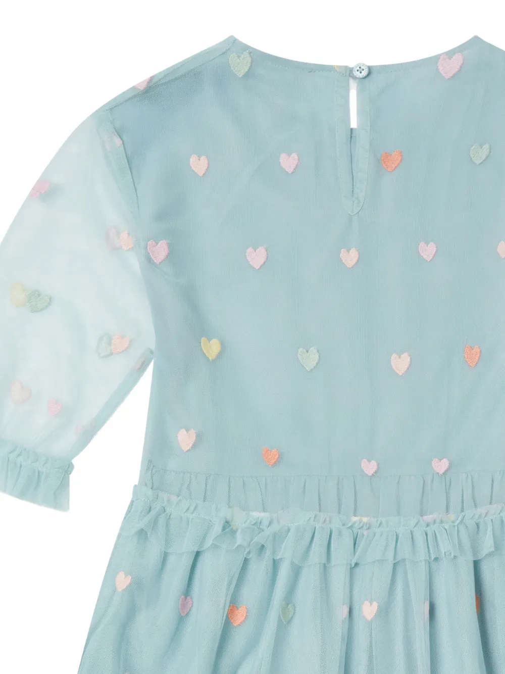 Stella McCartney Kids Jurk met ruches en geborduurd hart Blauw