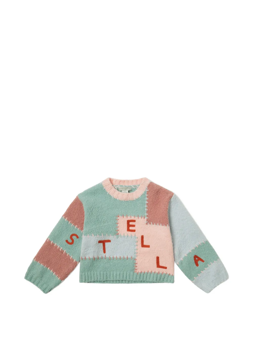 Stella McCartney Kids patchwork intarsia-logo sweatshirt - Verde