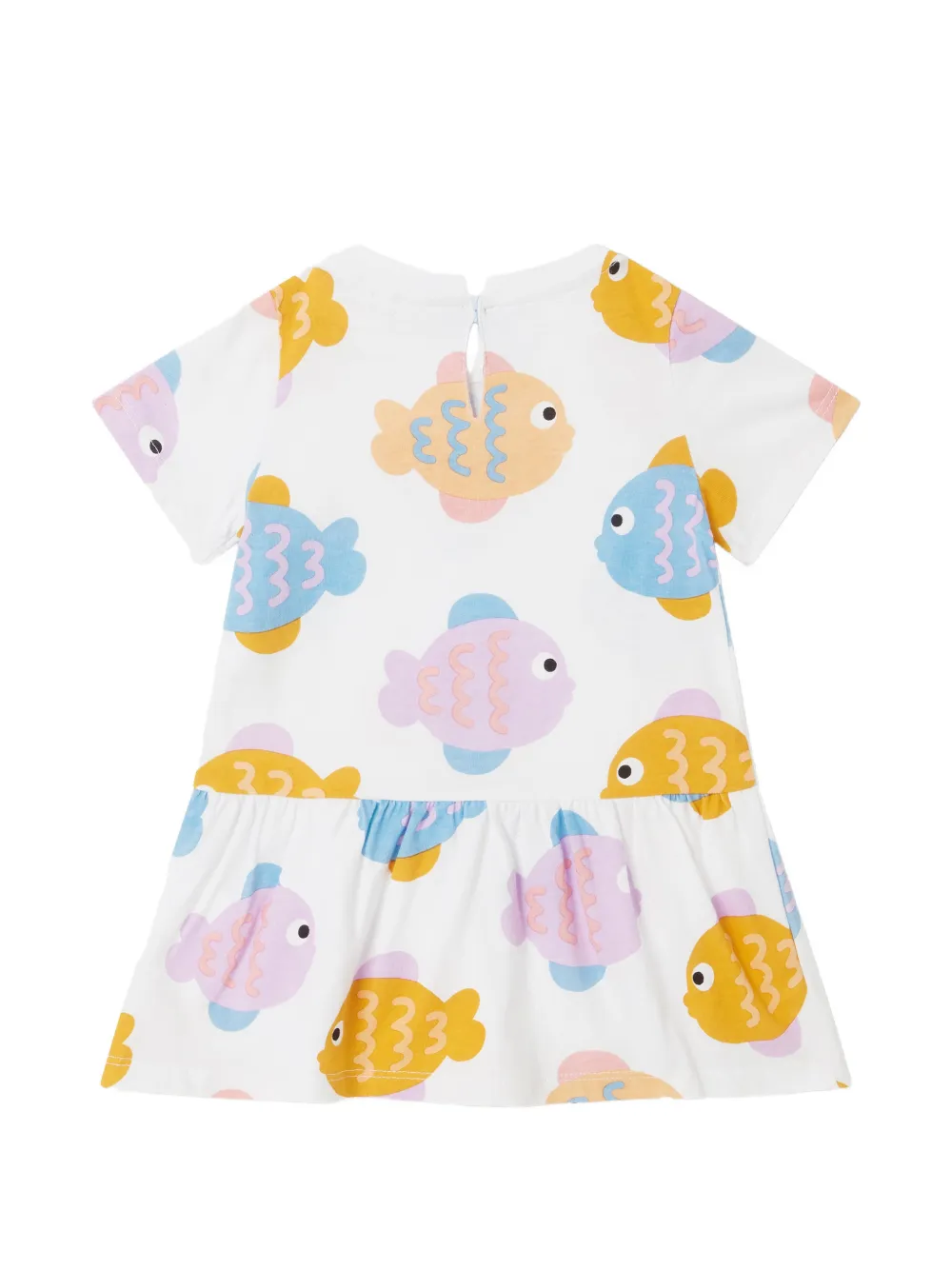 Stella McCartney Kids fish-print ruffled dress - Bianco