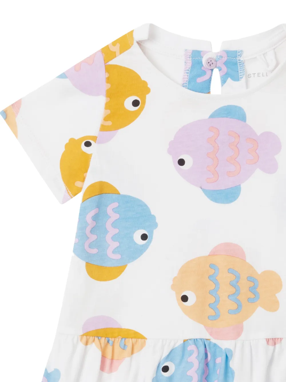 Stella McCartney Kids Jurk met vis-print en ruches Wit