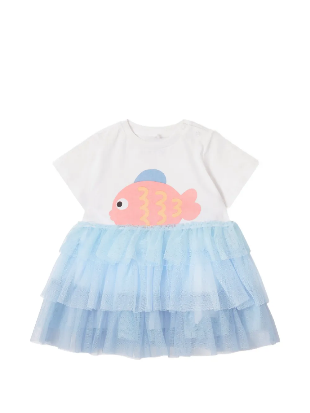 Stella McCartney Kids fish-print tiered dress - Bianco