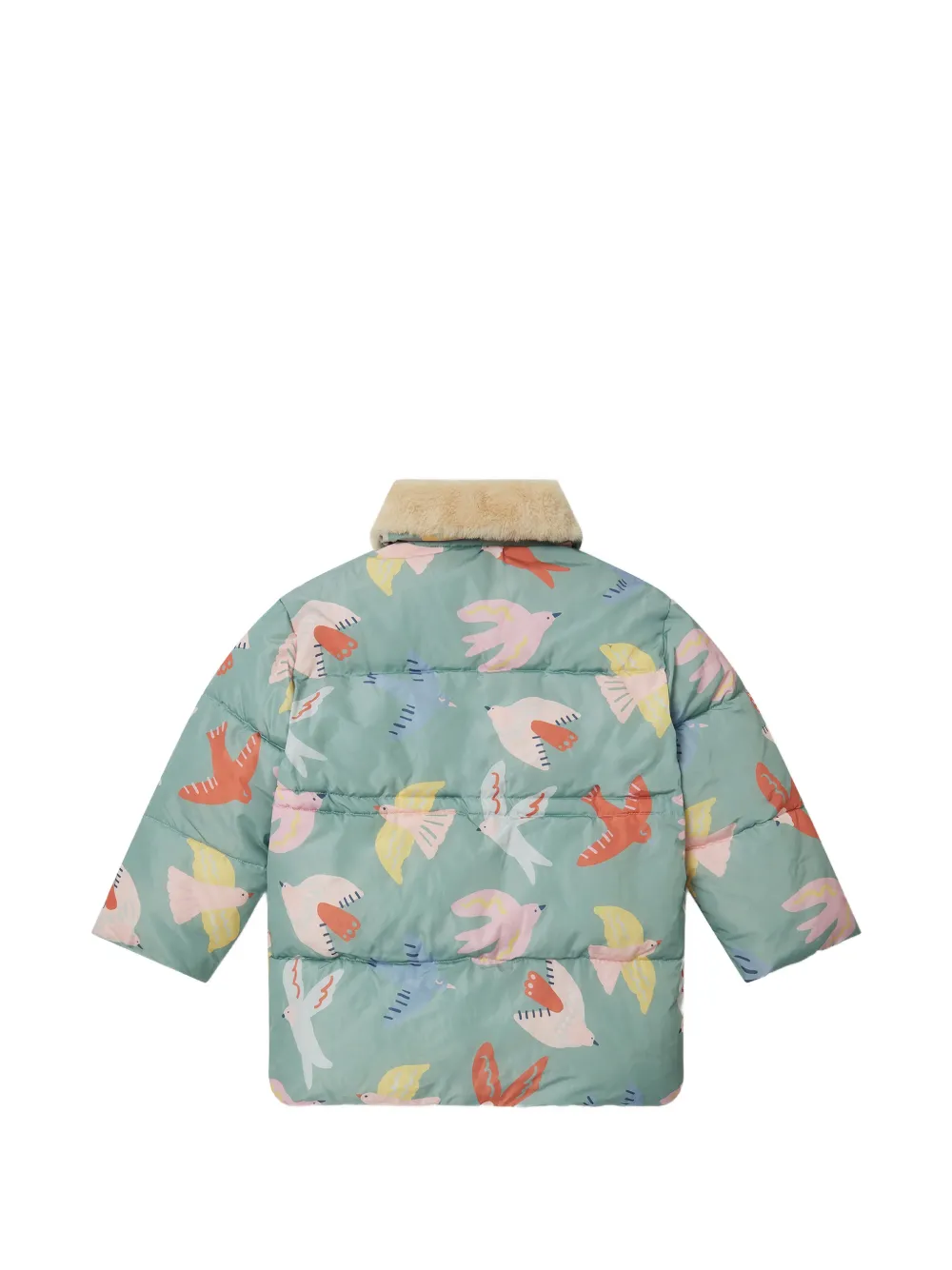 Stella McCartney Kids Dove jas met kraag van imitatiebont en vogelprint Groen
