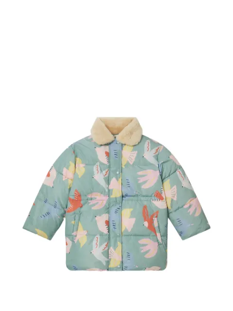 Stella McCartney Kids Dove bird-print faux-fur-collar coat