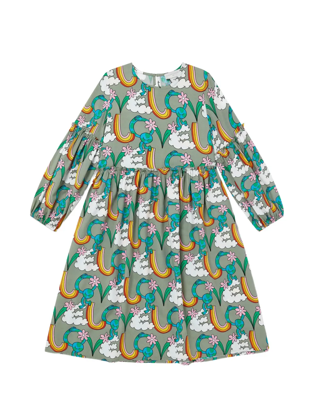 Stella McCartney Kids Earth Friends graphic-print long-sleeve dress - Verde