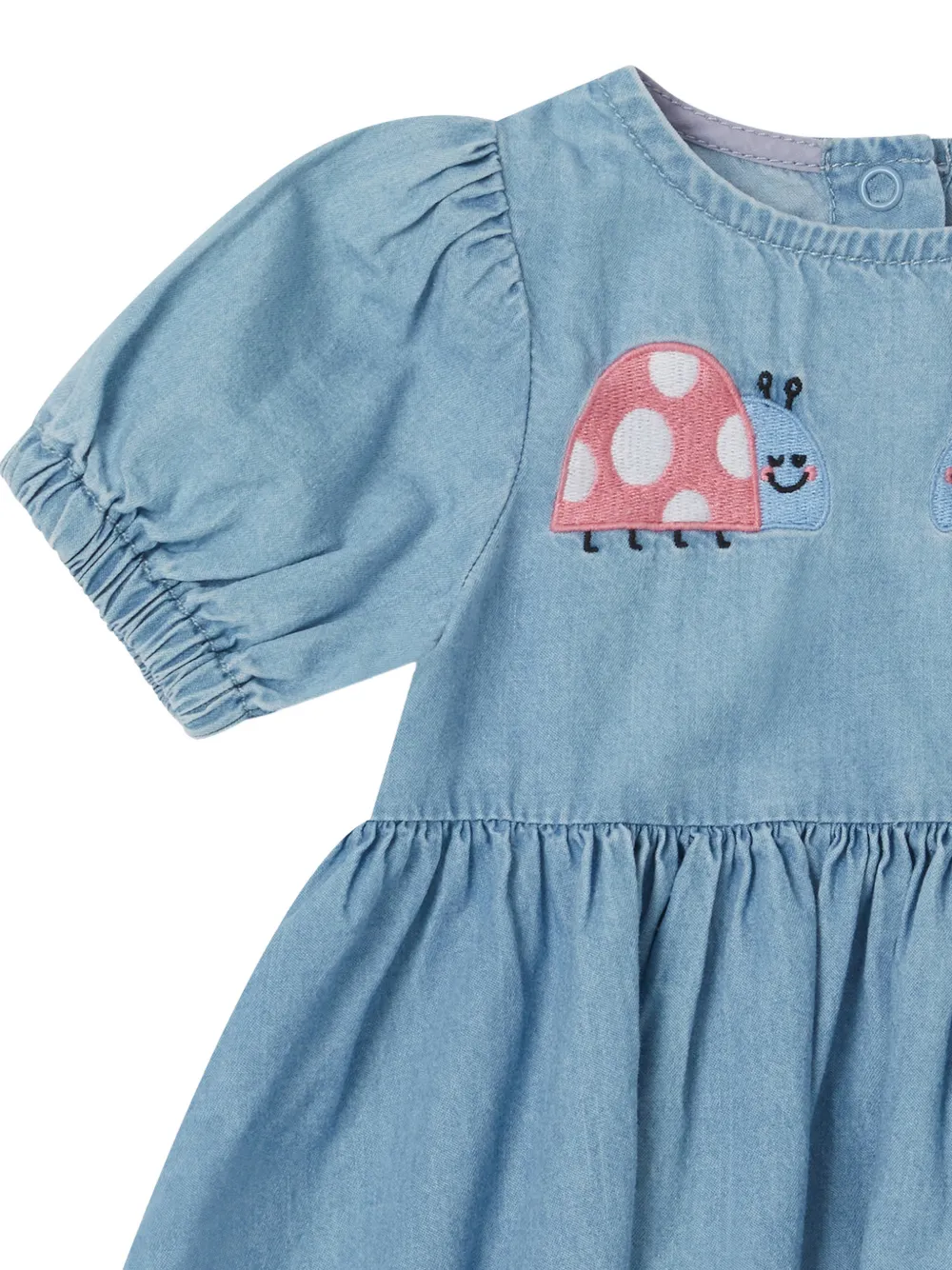 Stella McCartney Kids Jurk met pofmouwen en geborduurde lieveheersbeestje Blauw