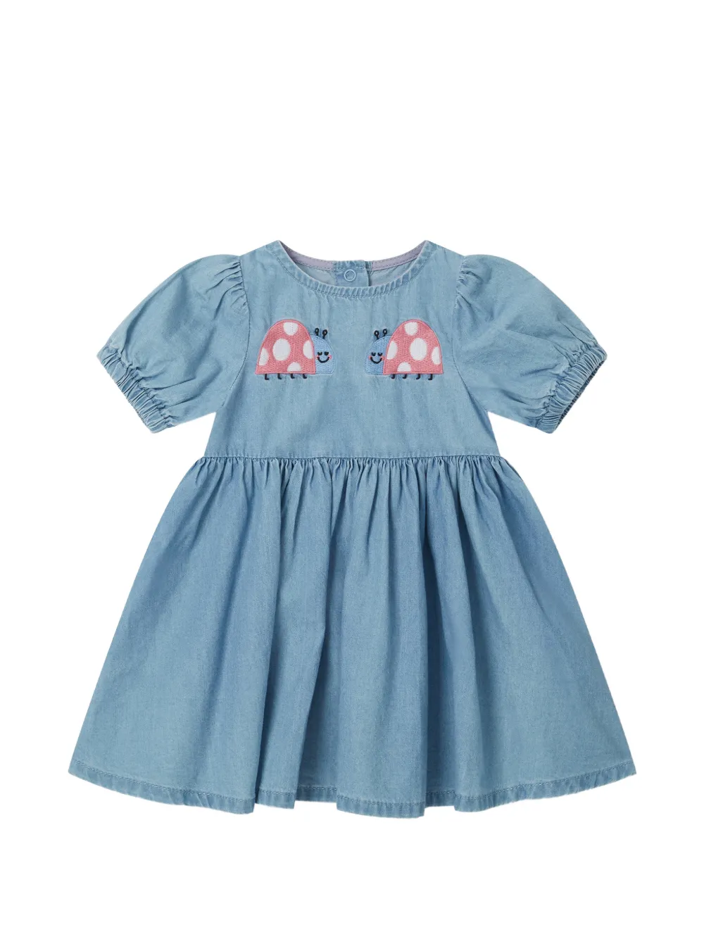 Stella McCartney Kids ladybird-embroidered puff-sleeve dress - Blu