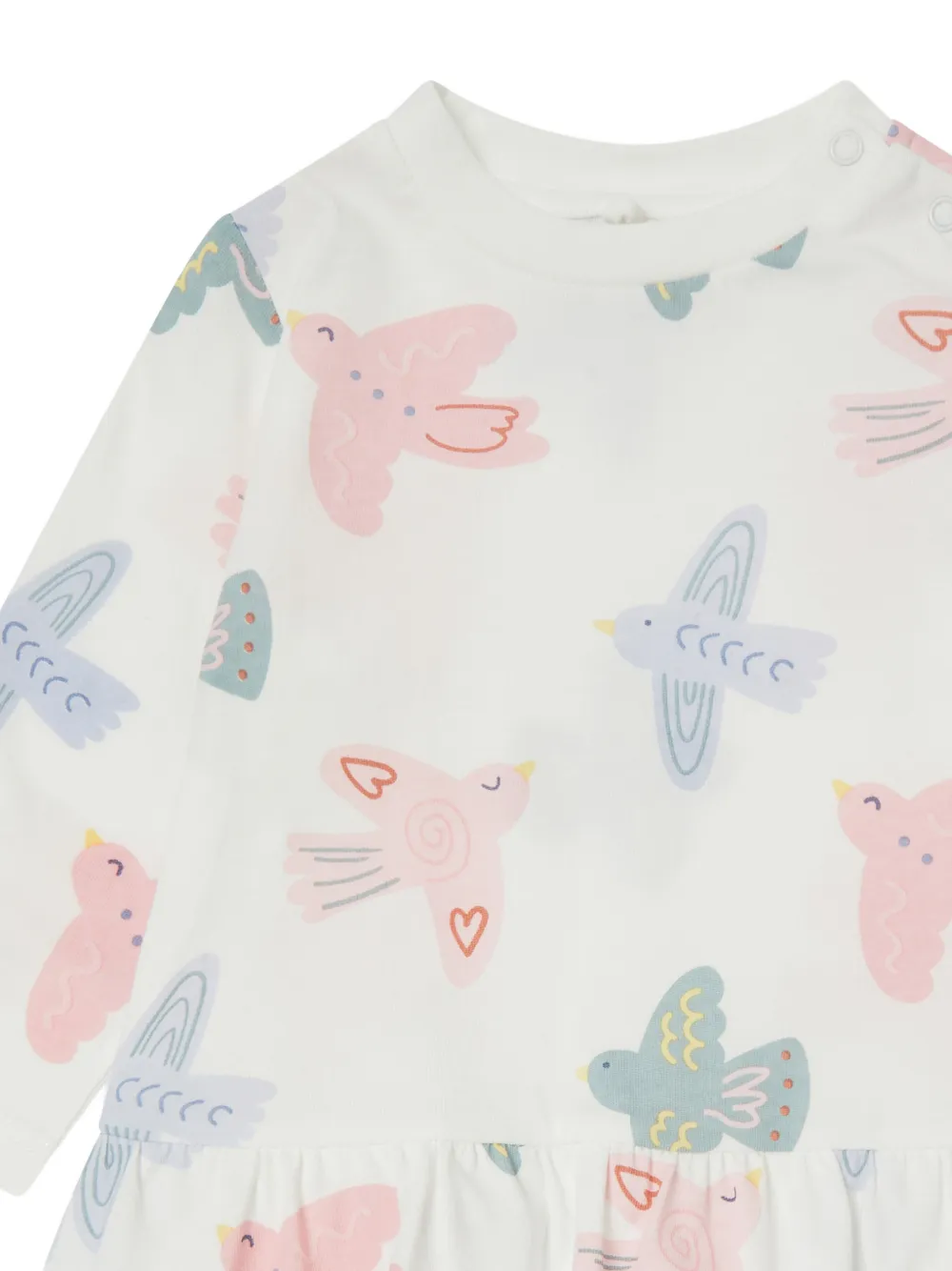 Stella McCartney Kids Jurk met vogelprint en ruches Wit