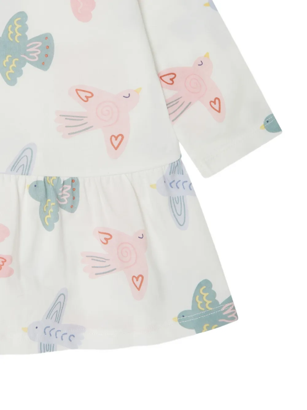 Stella McCartney Kids Jurk met vogelprint en ruches Wit