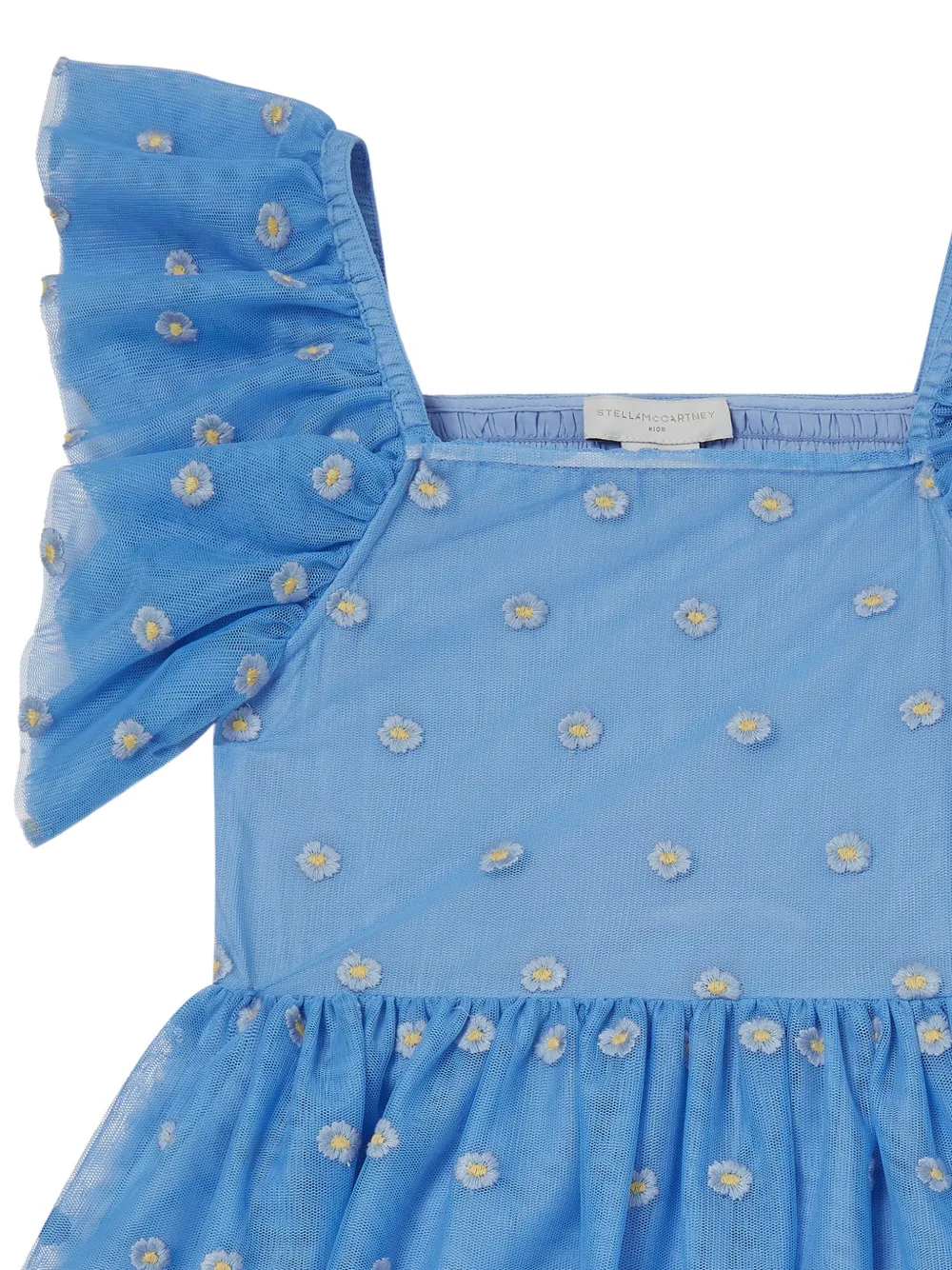 Stella McCartney Kids Jurk met geborduurde bloemen en ruches Blauw