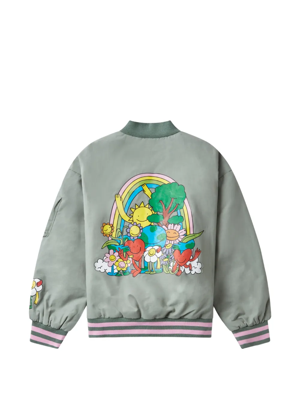 Stella McCartney Kids Earth Friends graphic-print bomber jacket Groen