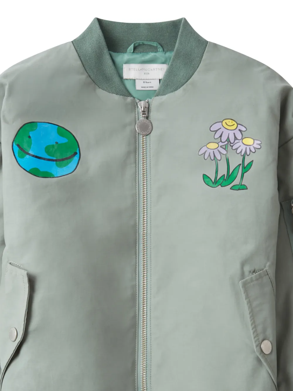 Stella McCartney Kids Earth Friends graphic-print bomber jacket Groen