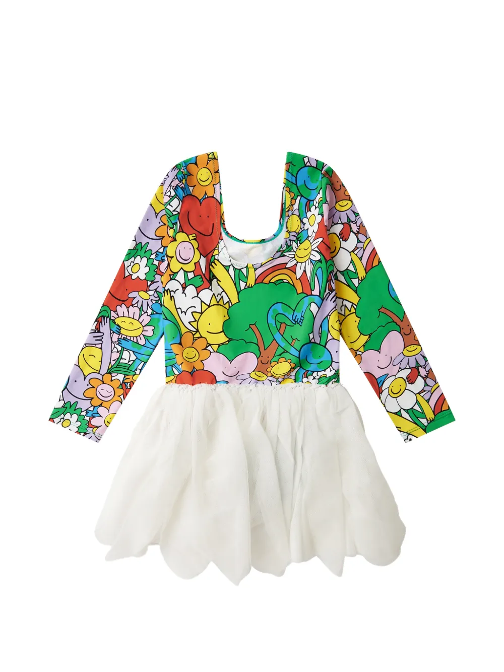 Stella McCartney Kids graphic-print tulle-skirt dress - Bianco