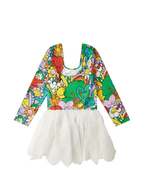 Stella McCartney Kids Vestido com saia de tule e estampa gráfica