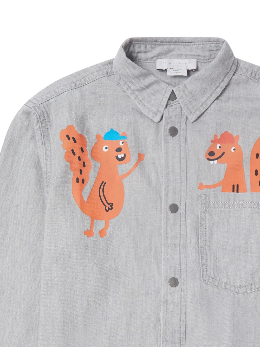 Stella McCartney Kids Denim shirt met eekhoornprint Grijs