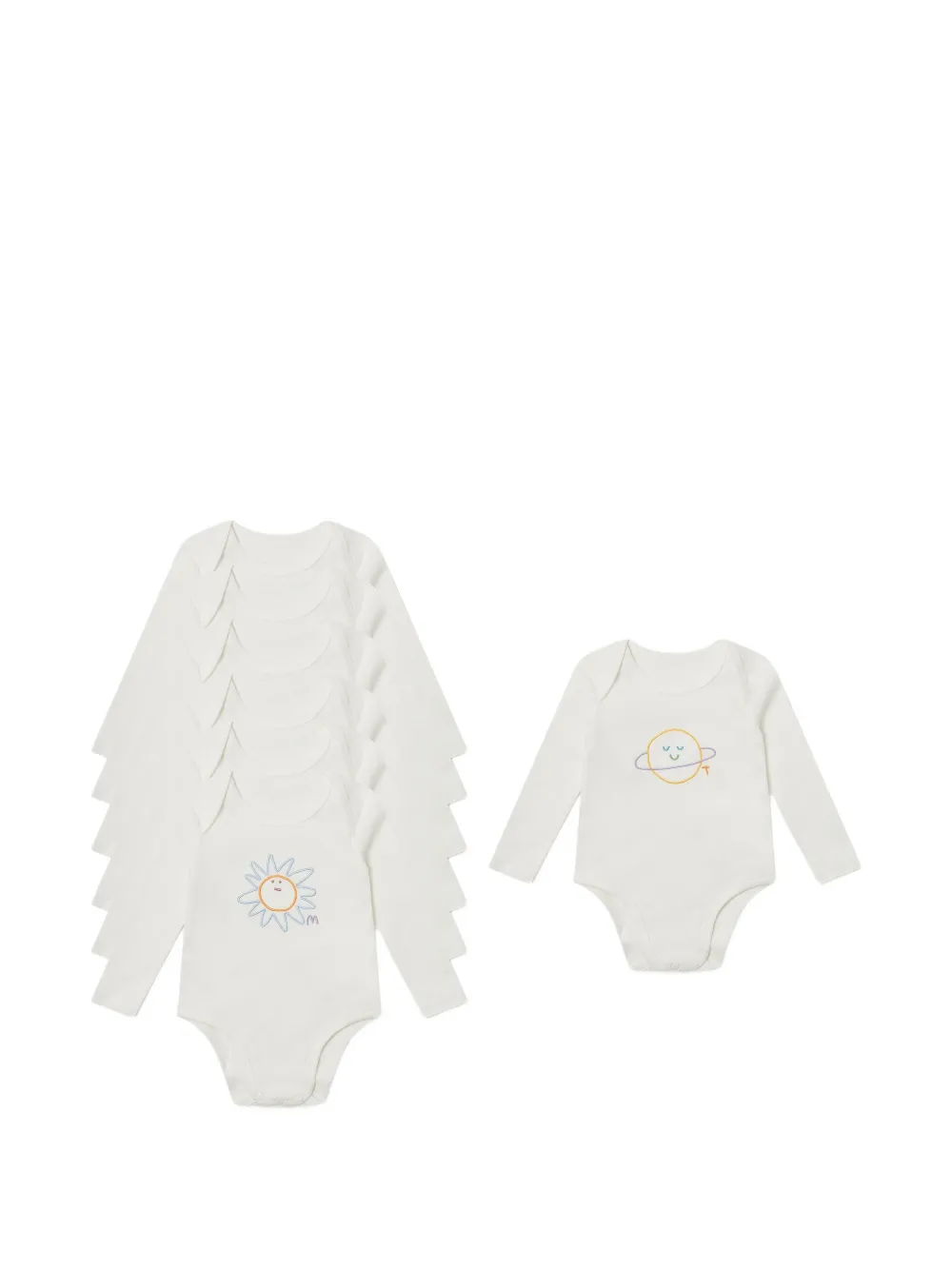 Stella McCartney Kids graphic-print long-sleeve bodysuits (set of seven) - Bianco