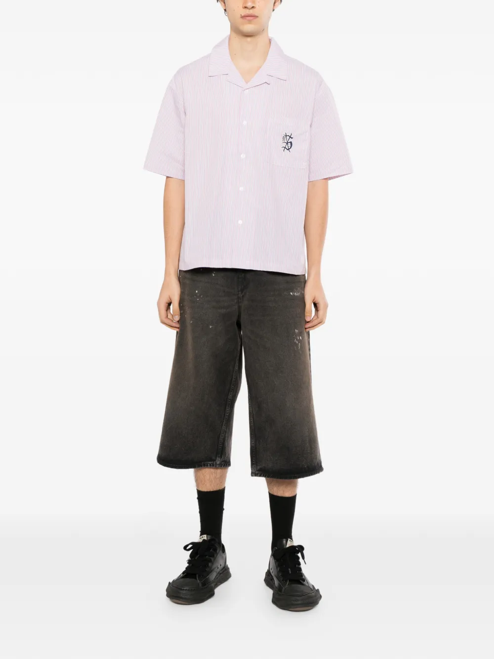 Ksubi vertical-stripe logo-embroidered shirt Roze