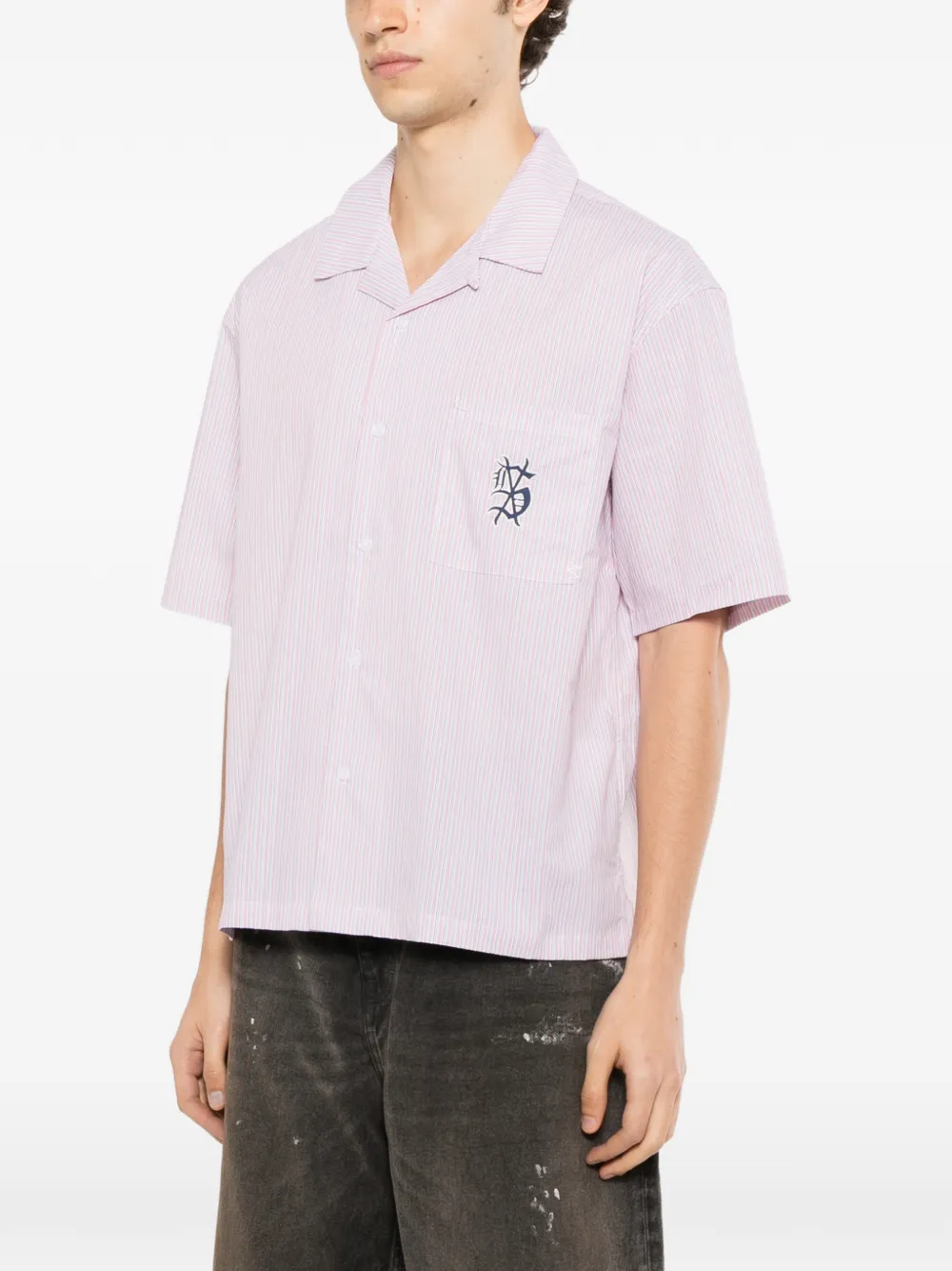 Ksubi vertical-stripe logo-embroidered shirt Roze