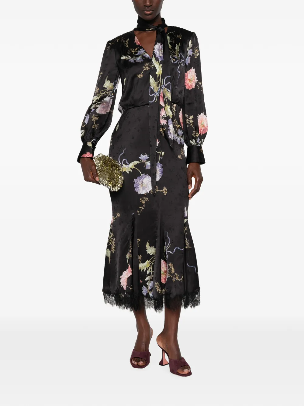 Self-Portrait Jurk met bloemenprint Zwart