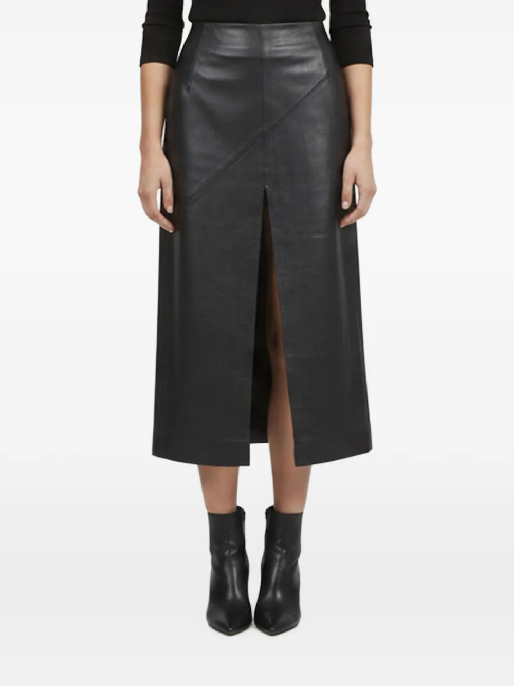 Dodo Bar Or slit-detail leather midi skirt - Nero