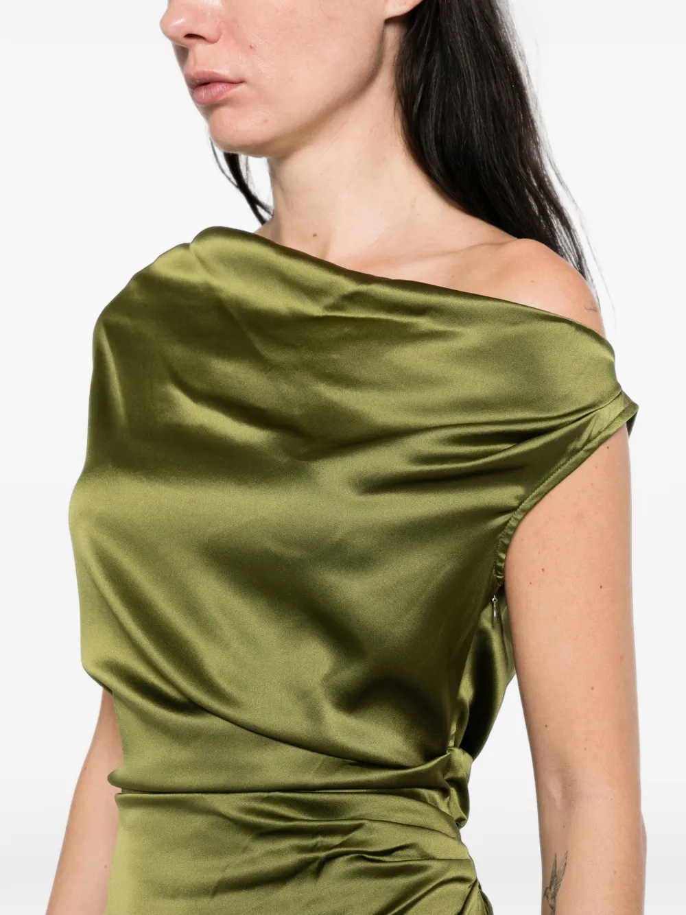 STAUD Phare off-shoulder gedrapeerde jurk Groen