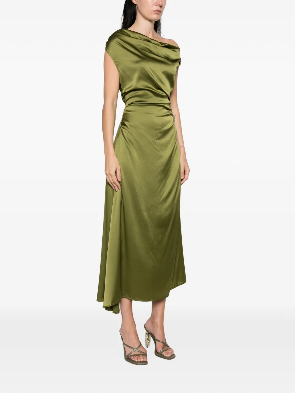STAUD Phare off-shoulder gedrapeerde jurk Groen