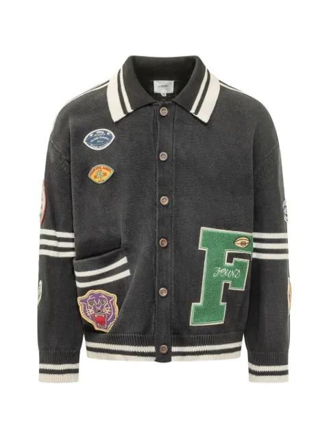 FOUND patch-detail striped-trim cardigan