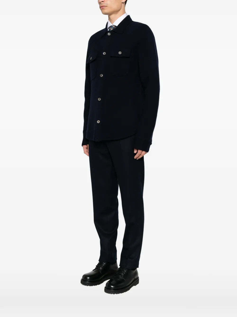 Profuomo button-up knitted jacket Blauw