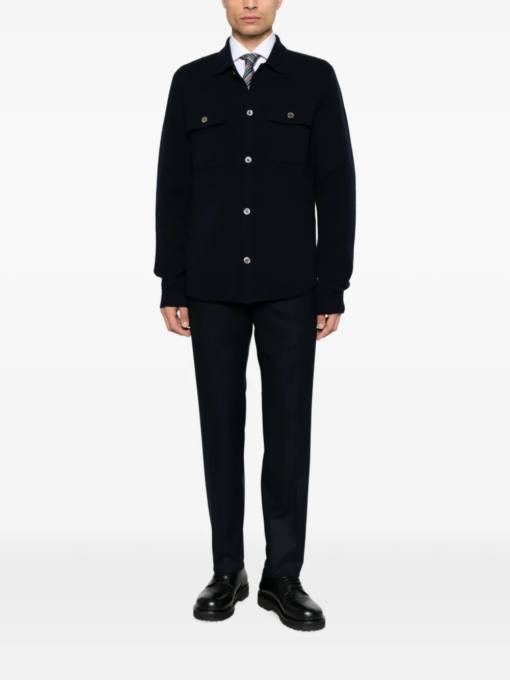 Profuomo button-up knitted jacket Blauw