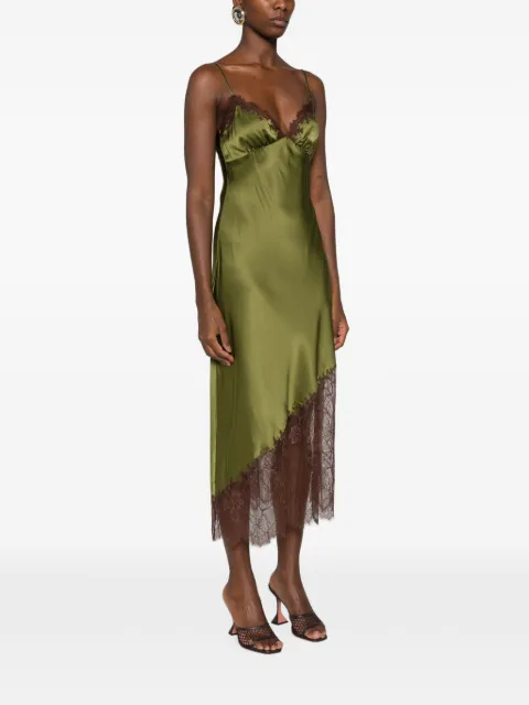 STAUD Lara lace-trim silk asymmetric dress