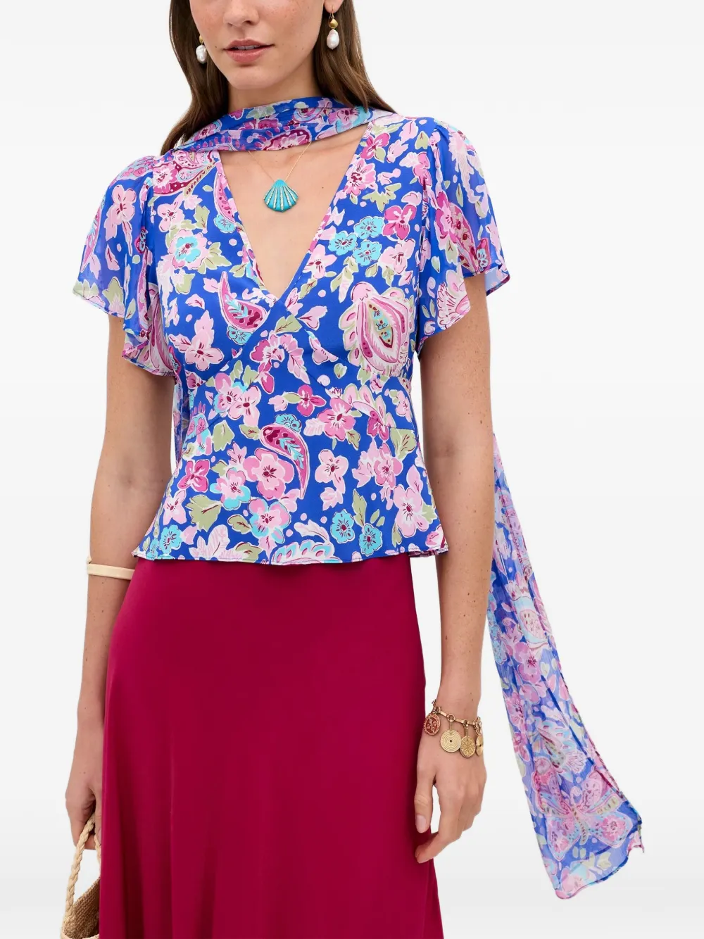 Rixo Lania zijden top Blauw