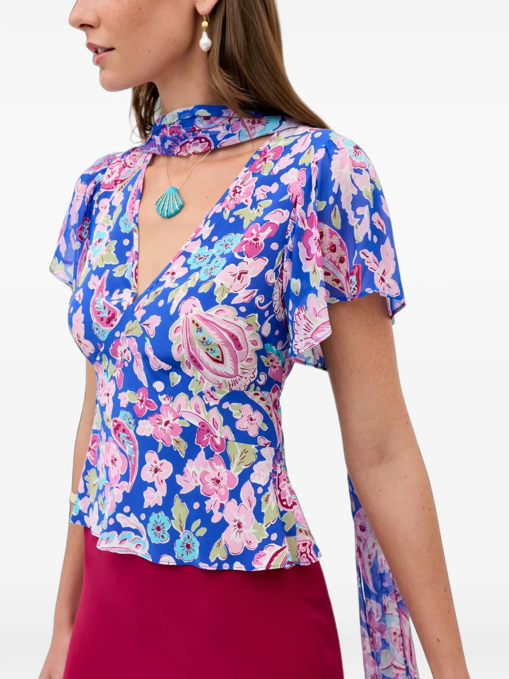Rixo Lania zijden top Blauw