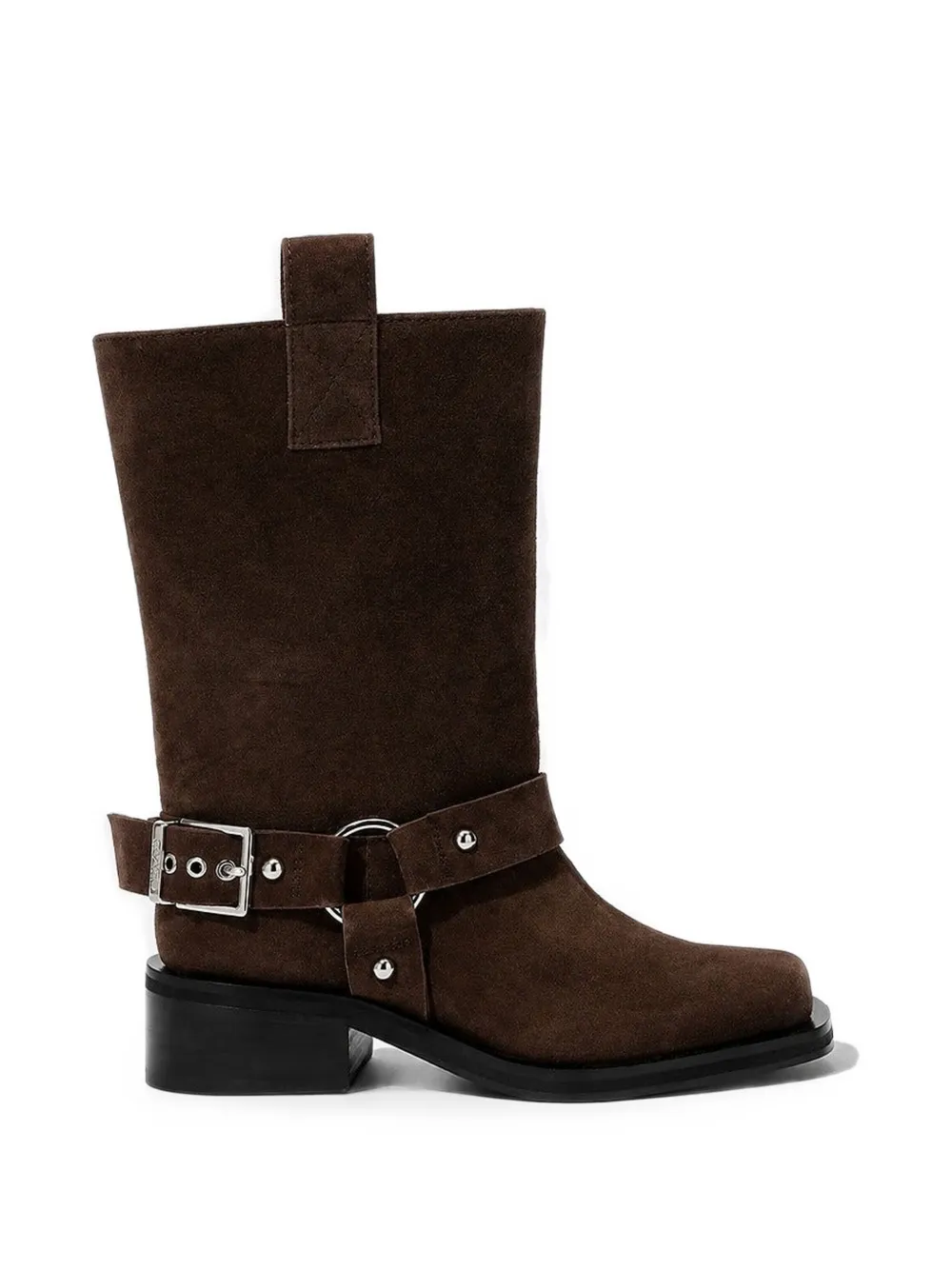 GANNI mid-shaft biker boots in brown suede Bruin