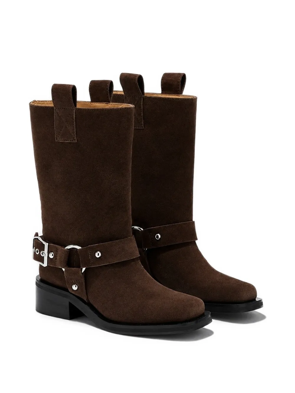 GANNI mid-shaft biker boots in brown suede Bruin