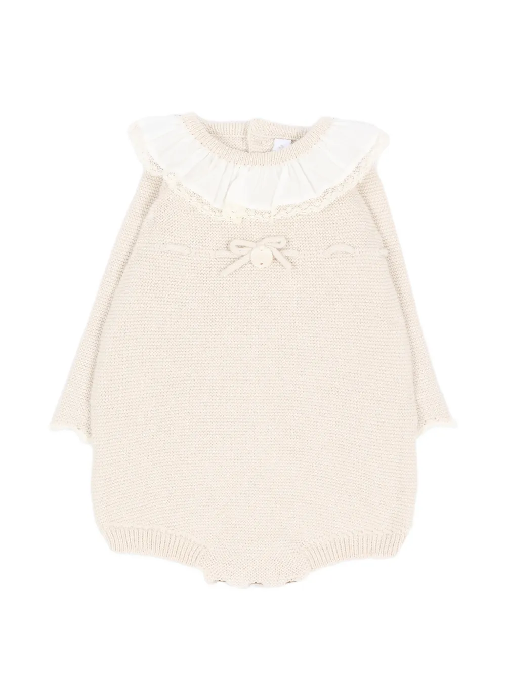 Martin Aranda ruffled bow-detail knitted bodysuit Beige