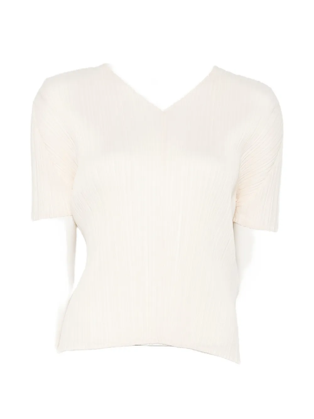 Pleats Please Issey Miyake pleated V-neck T-shirt - Toni neutri