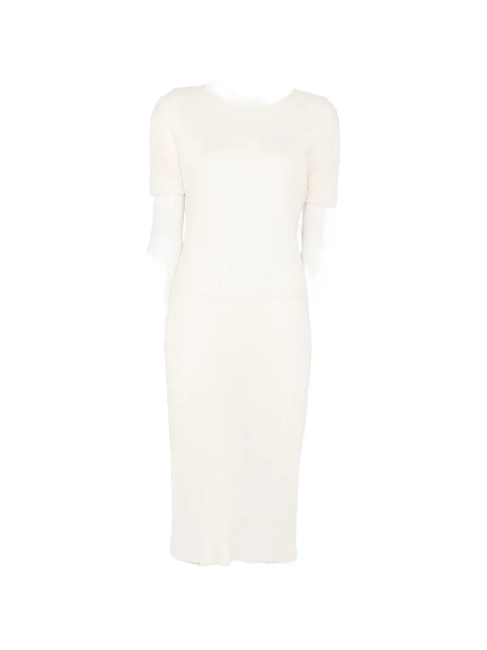 Pleats Please Issey Miyake pleated short-sleeve dress - Bianco