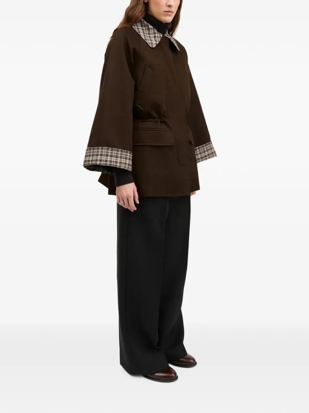 Skall Studio drawstring-waist checked-collar jacket Bruin
