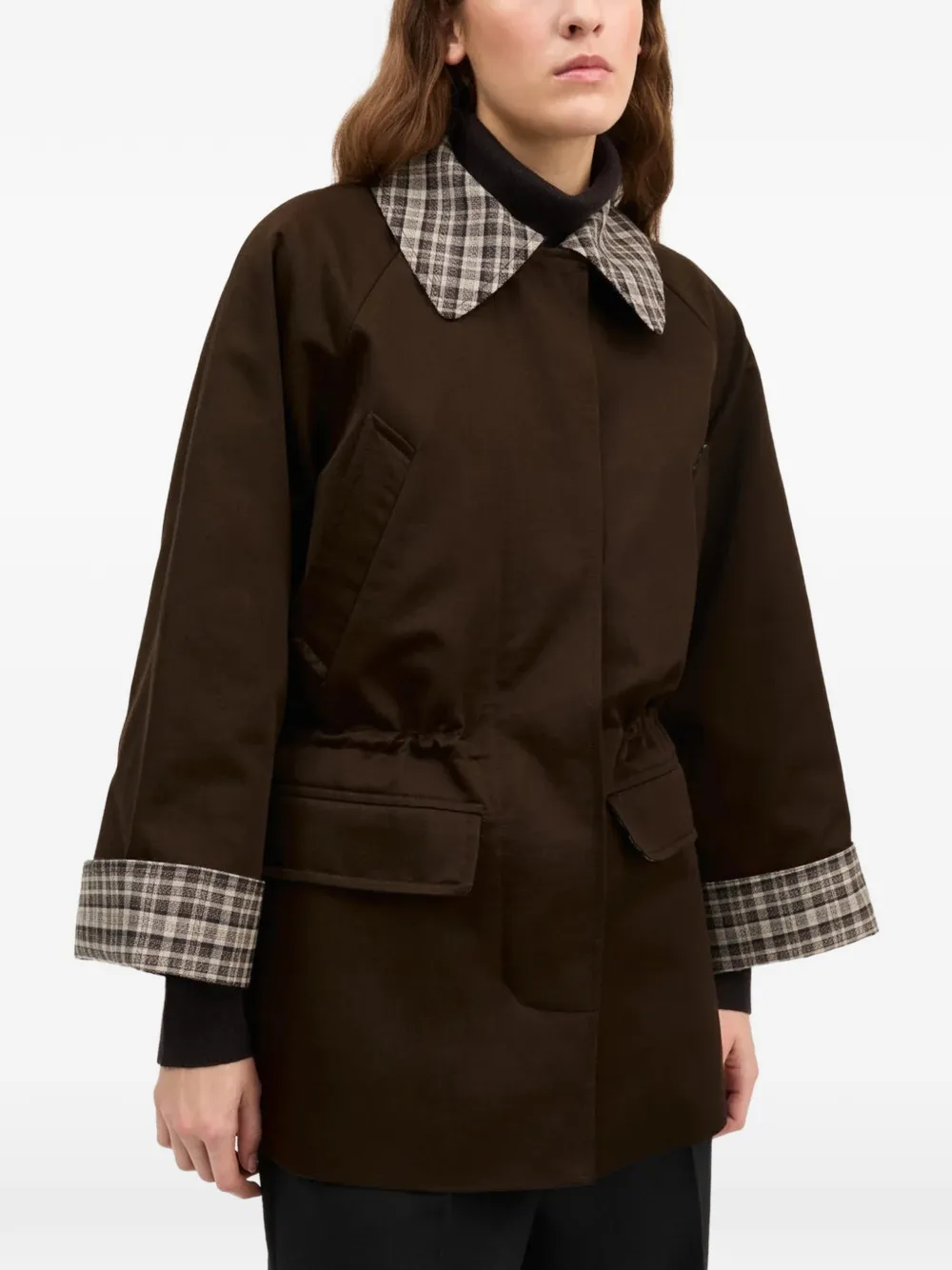 Skall Studio drawstring-waist checked-collar jacket Bruin