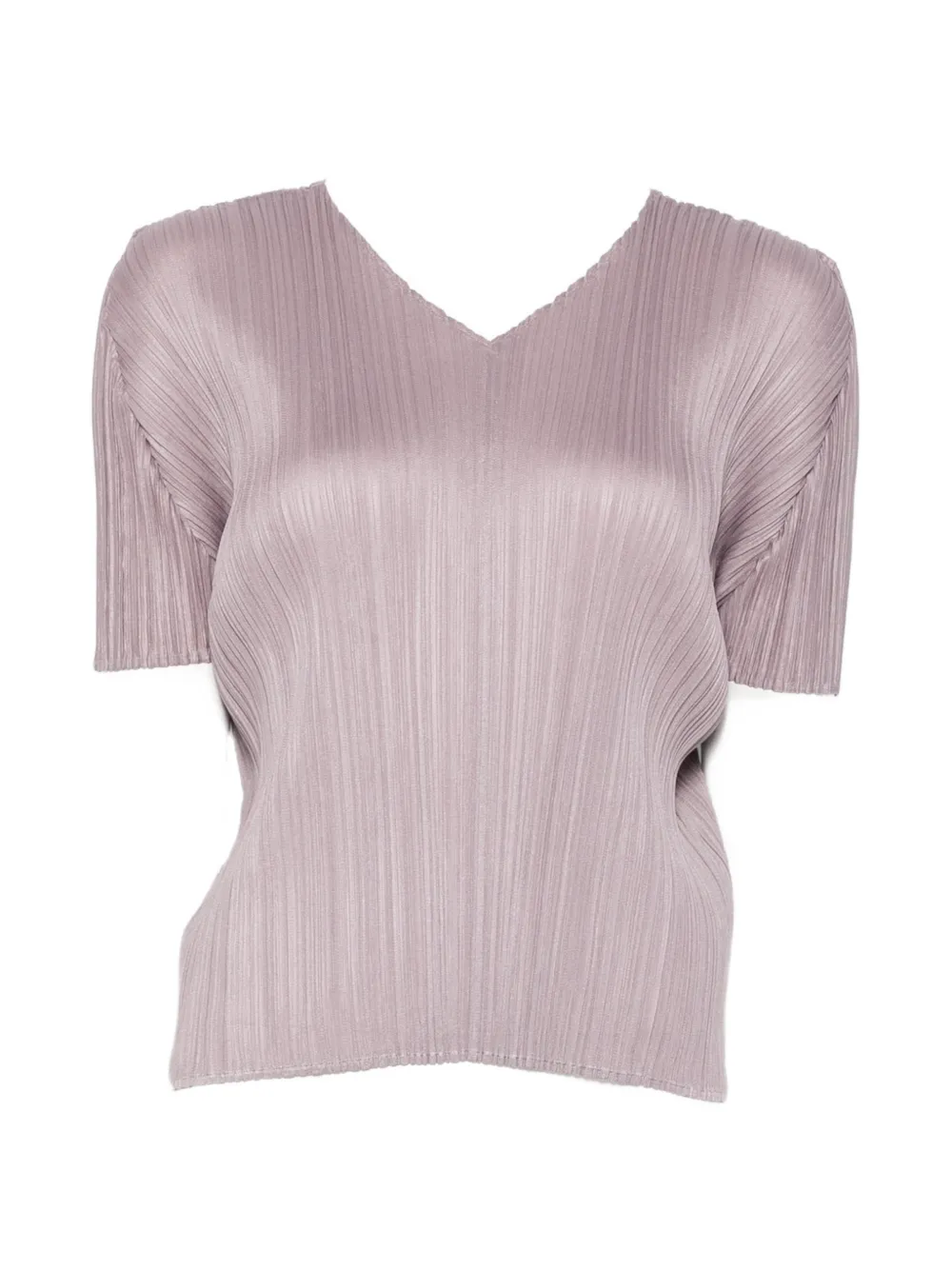 Pleats Please Issey Miyake pleated V-neck T-shirt - Grigio