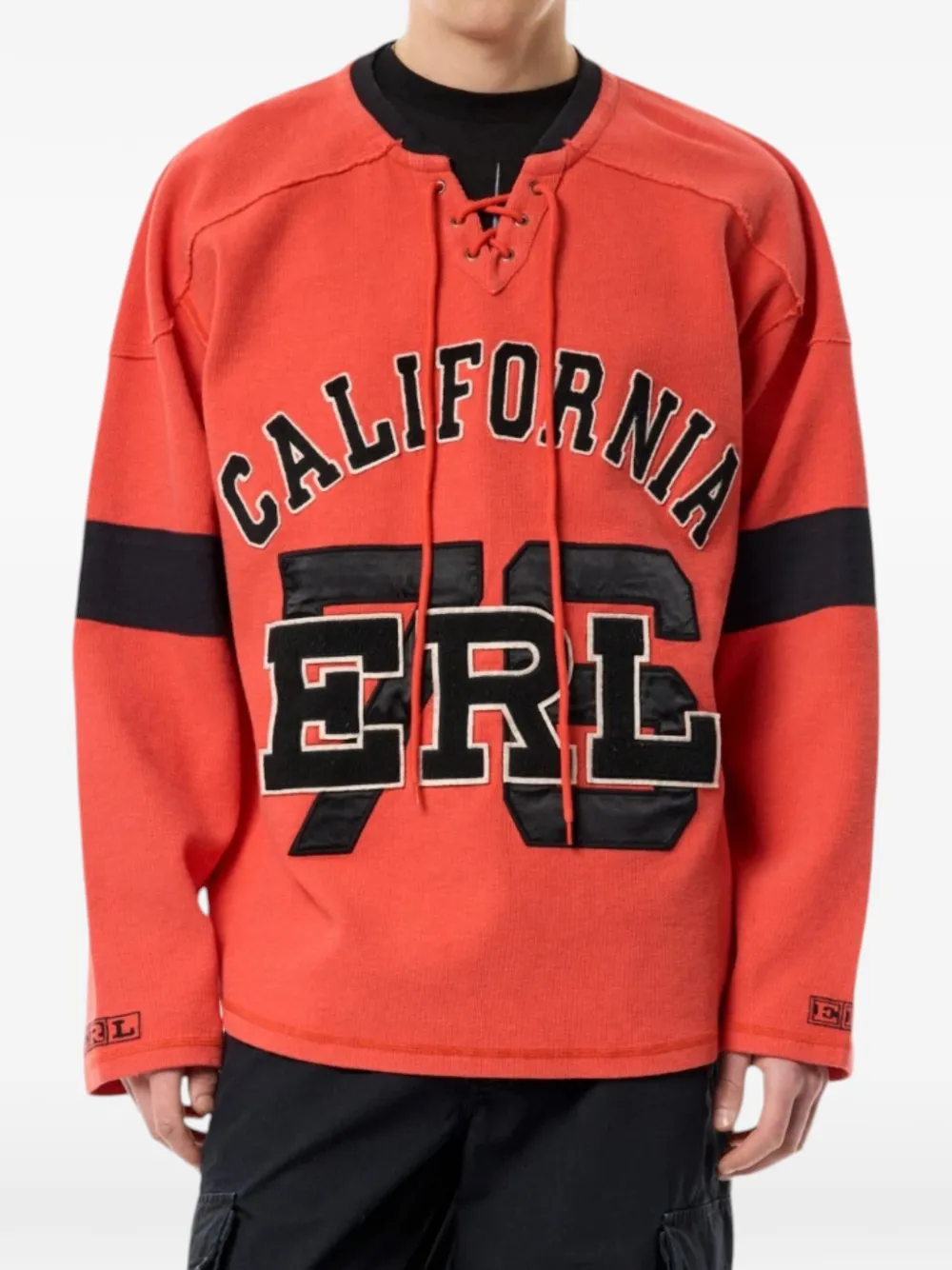 ERL Trui met geborduurd logo en veters Rood