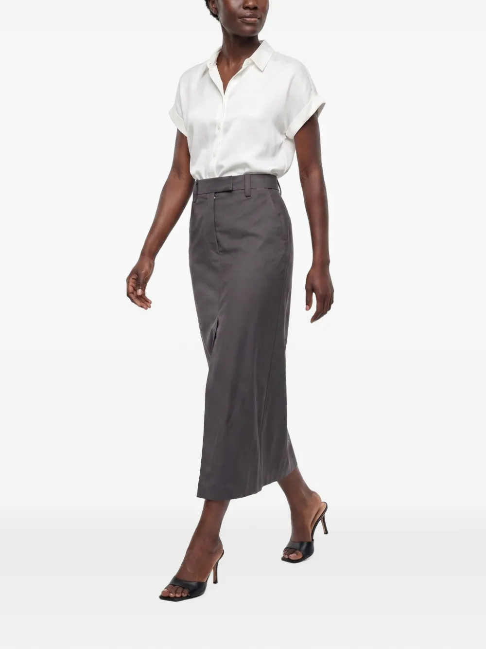 Brunello Cucinelli midi high-waisted front-slit skirt Grijs