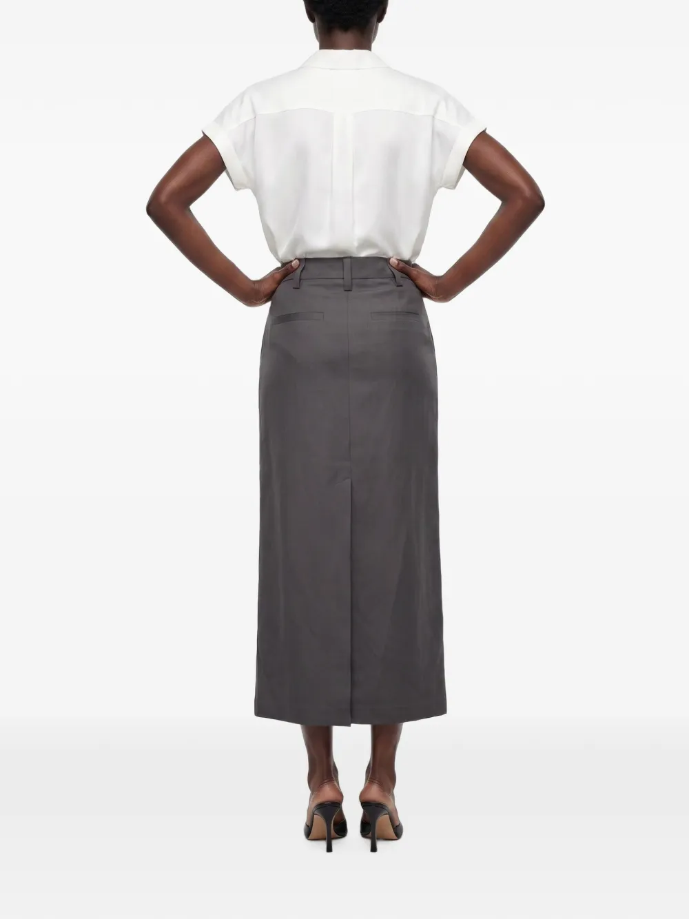 Brunello Cucinelli midi high-waisted front-slit skirt Grijs